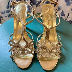 Nina Gold Glitter Sandal Heels 9M